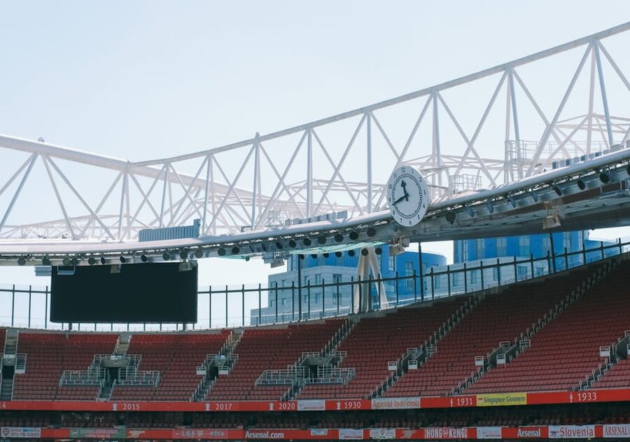 View of empty seating area inside Emirates Stadium London