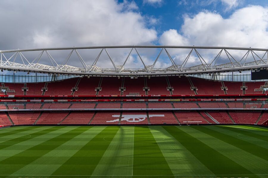 Panoramic view of empty Emirates Stadium home of Arsenal FC
