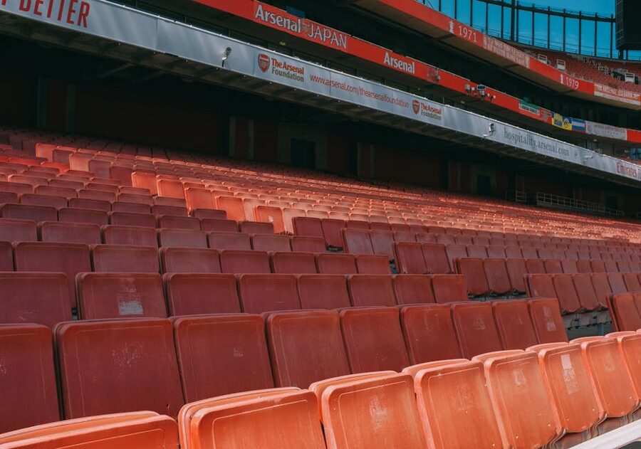 Close-up red seats at Emirates Stadium Arsenal