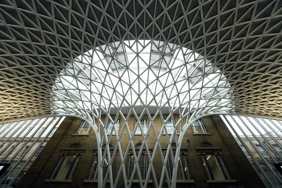 Kings Cross station modern roof concourse London