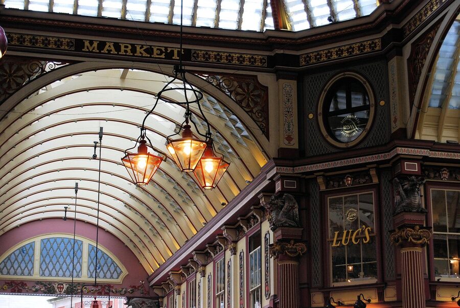 Leadenhall Market lit arcade