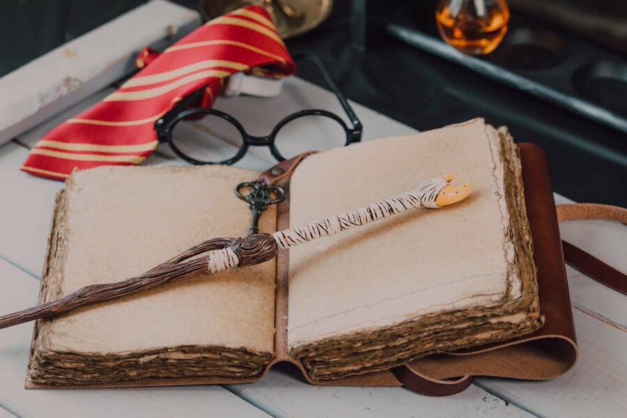 Wand and spellbook close-up