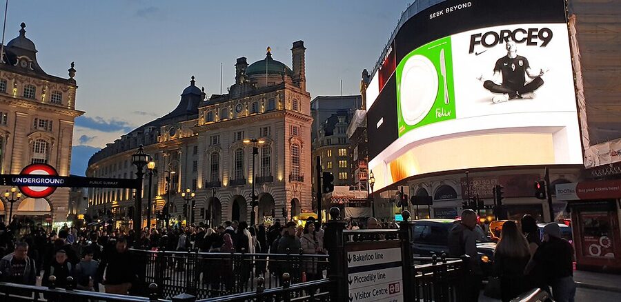 Piccadilly Circus at night London Deathly Hallows