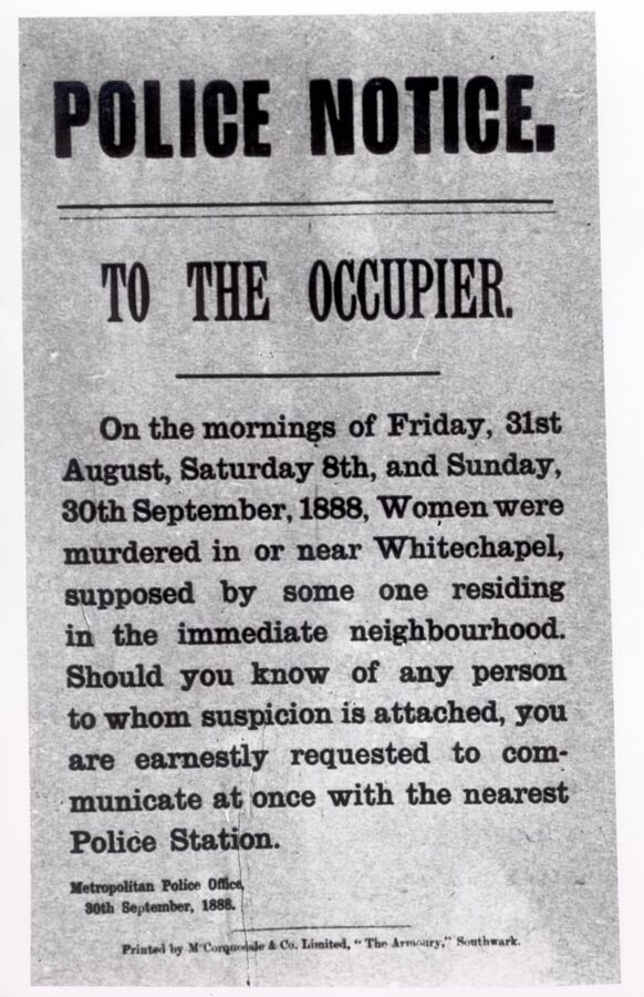 Metropolitan Police Notice to the Occupier Whitechapel 1888