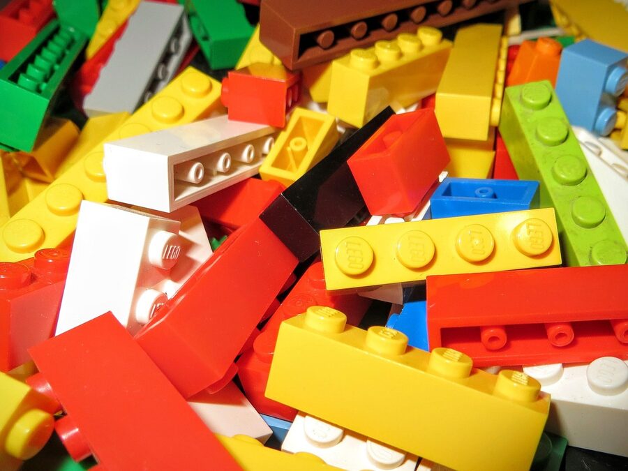 Multicolored Lego bricks scattered