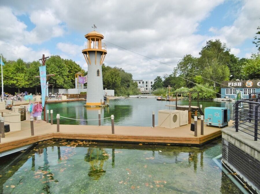 Lake at Legoland Windsor with brick-built scenes