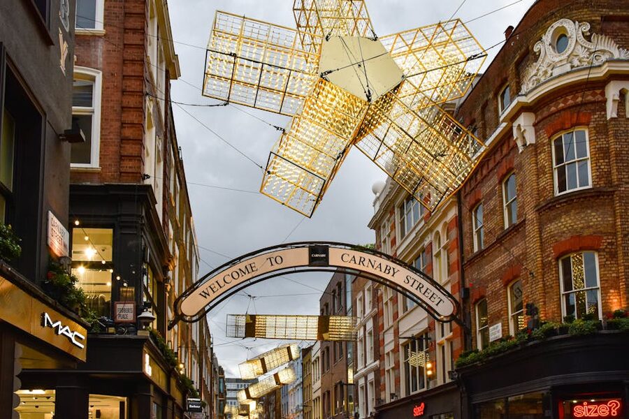 Carnaby Street festive lights in London at Christmas