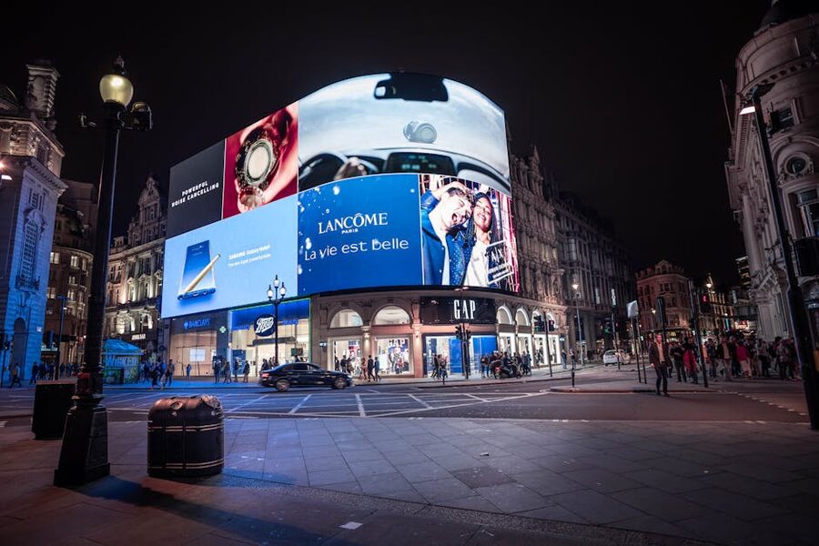 Piccadilly Circus night billboards in central London