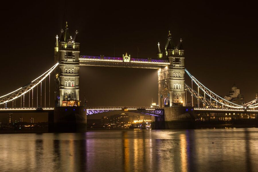 Tower Bridge over the River Thames at night