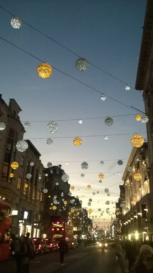 Christmas lights on Oxford Street London at night