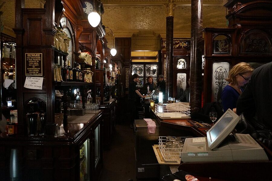 Princess Louise pub interior with etched glass London Holborn