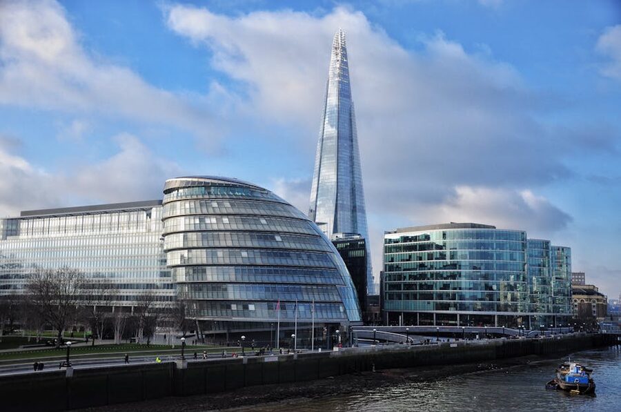 London skyline along the Thames featuring The Shard
