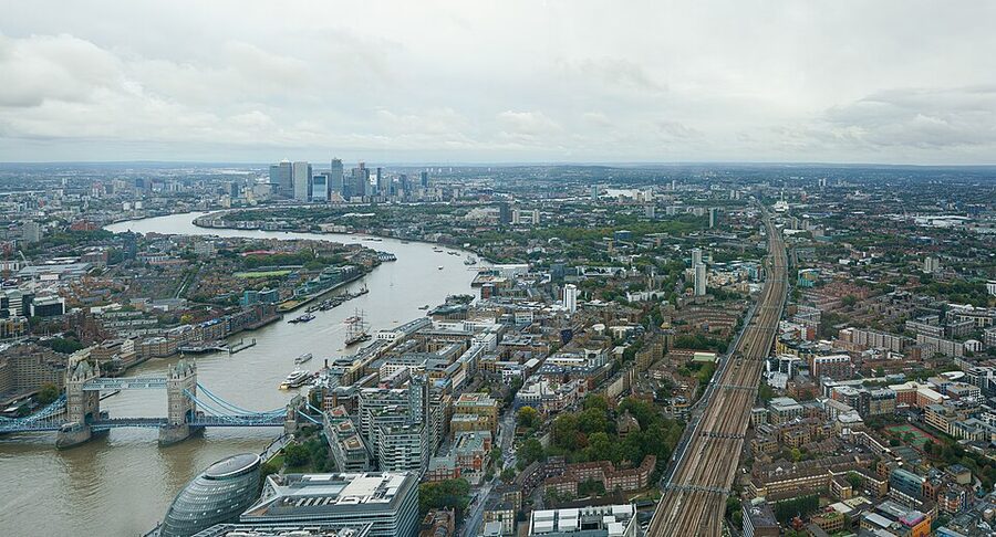 View south-east from The Shard viewing gallery in the afternoon