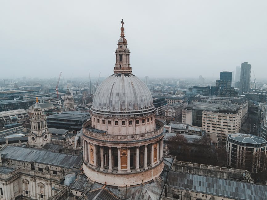 Aerial view St Pauls Cathedral City of London