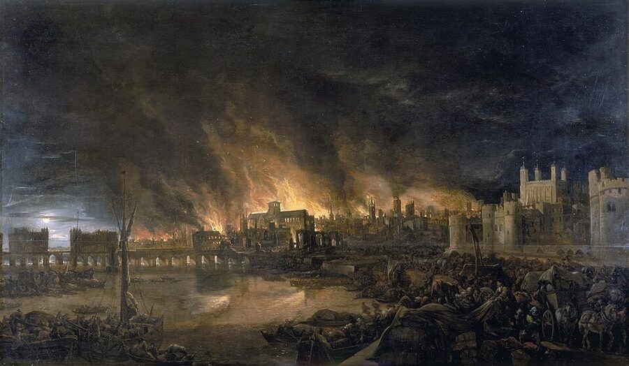 Great Fire of London 1666 painting old St Pauls