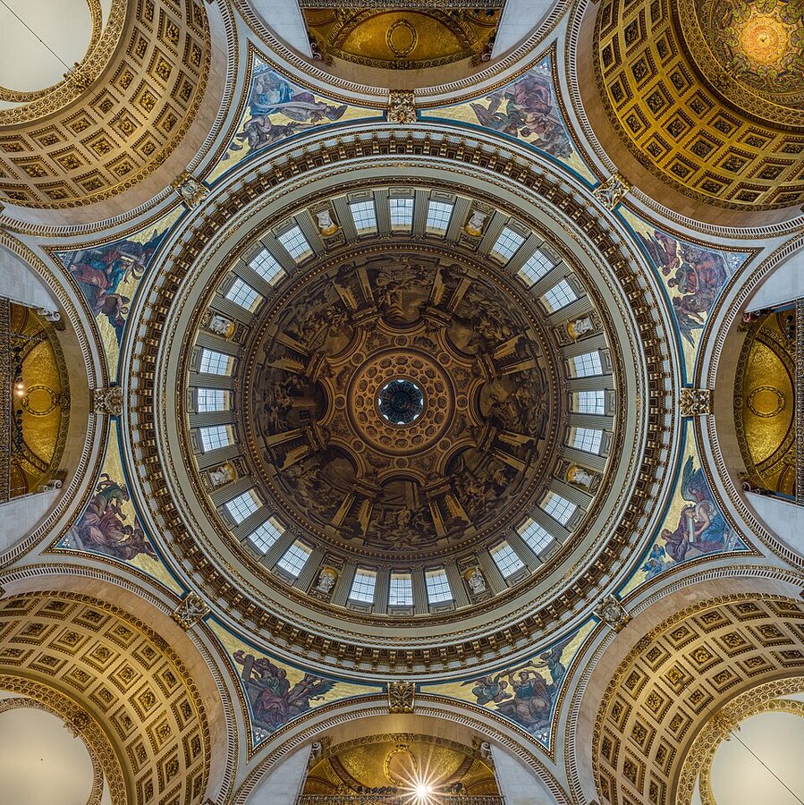 St Pauls Cathedral interior dome looking up Thornhill paintings