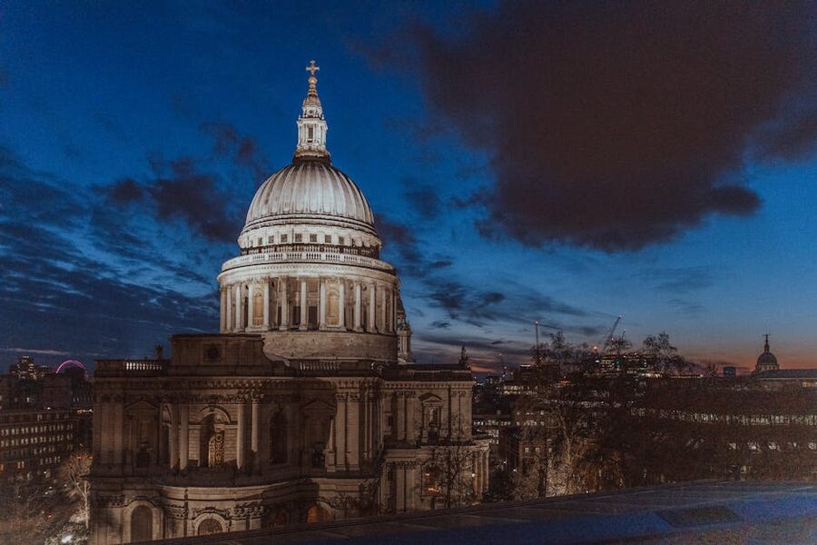 St Pauls Cathedral illuminated at night London cityscape