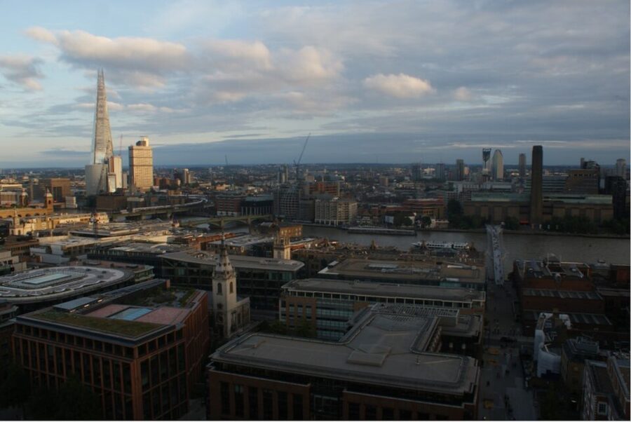 View of southeast London from Stone Gallery St Pauls Cathedral