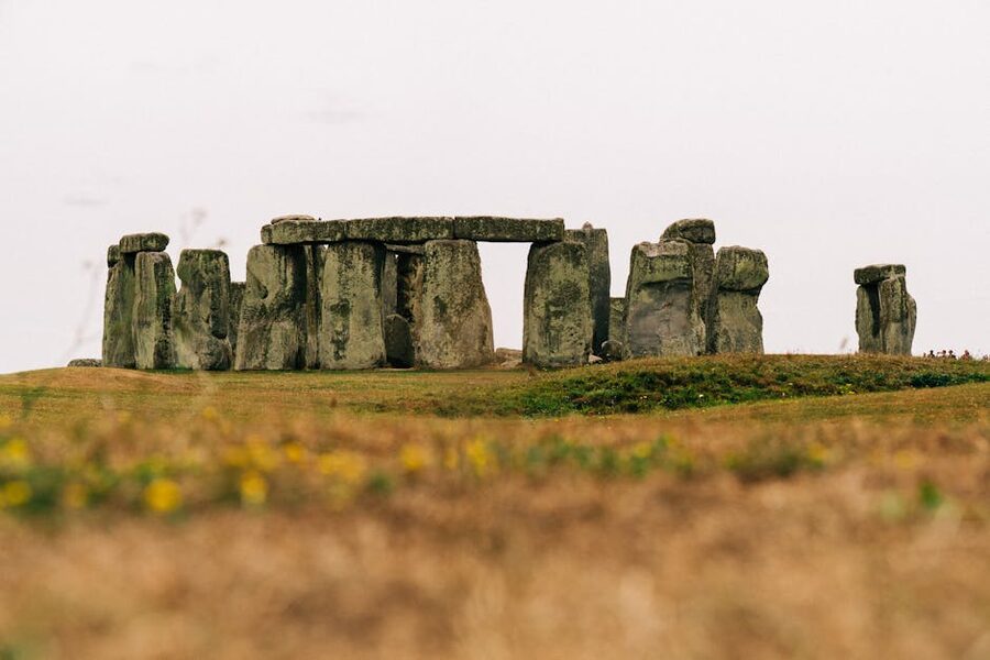Stonehenge under overcast sky in Wiltshire UK
