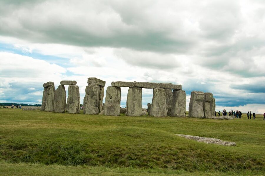 Visitors walking the Stonehenge pathway