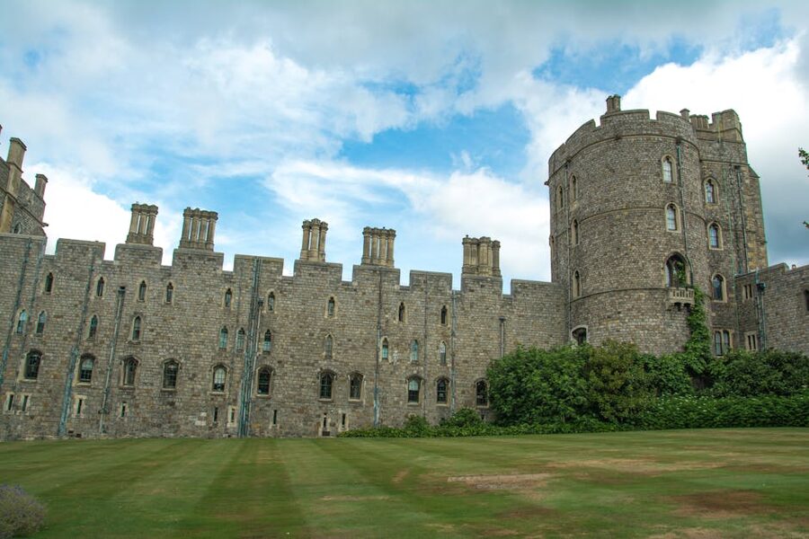 Windsor Castle south facade under blue sky