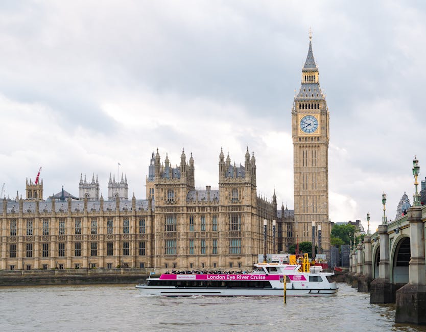 Big Ben and London Eye river cruise boat on the Thames