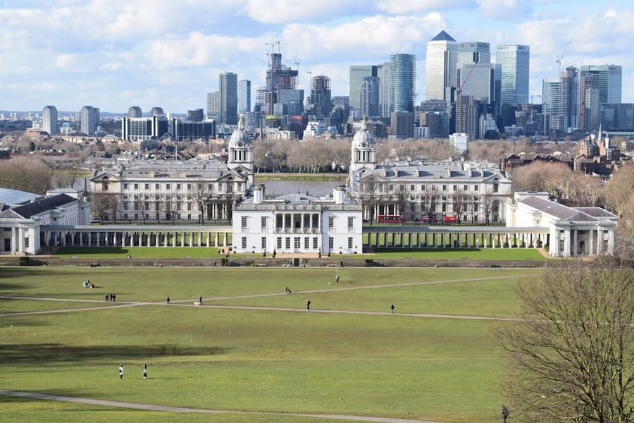 Greenwich Park aerial with London skyline