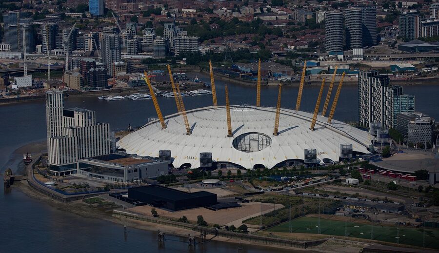 O2 Arena Greenwich London aerial Millennium Dome