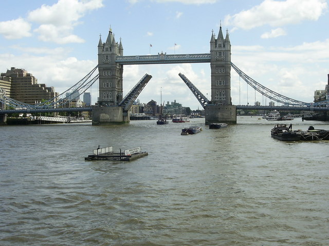 Tower Bridge open with bascules raised