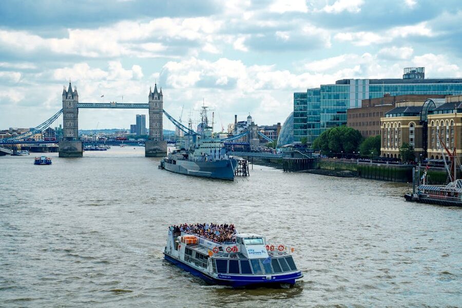 Tower Bridge and tourist boat on the River Thames