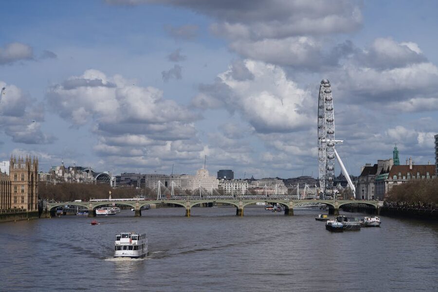 London skyline River Thames London Eye and Westminster
