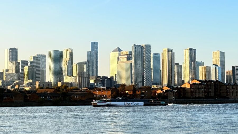 Canary Wharf skyline from a Thames riverboat