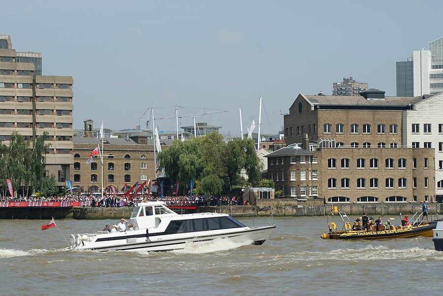 Thames RIB Experience boat passing St Katharine Docks