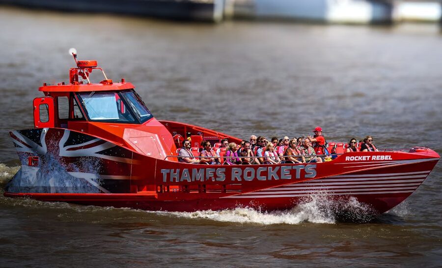 Group enjoying Thames Rocket speedboat ride London