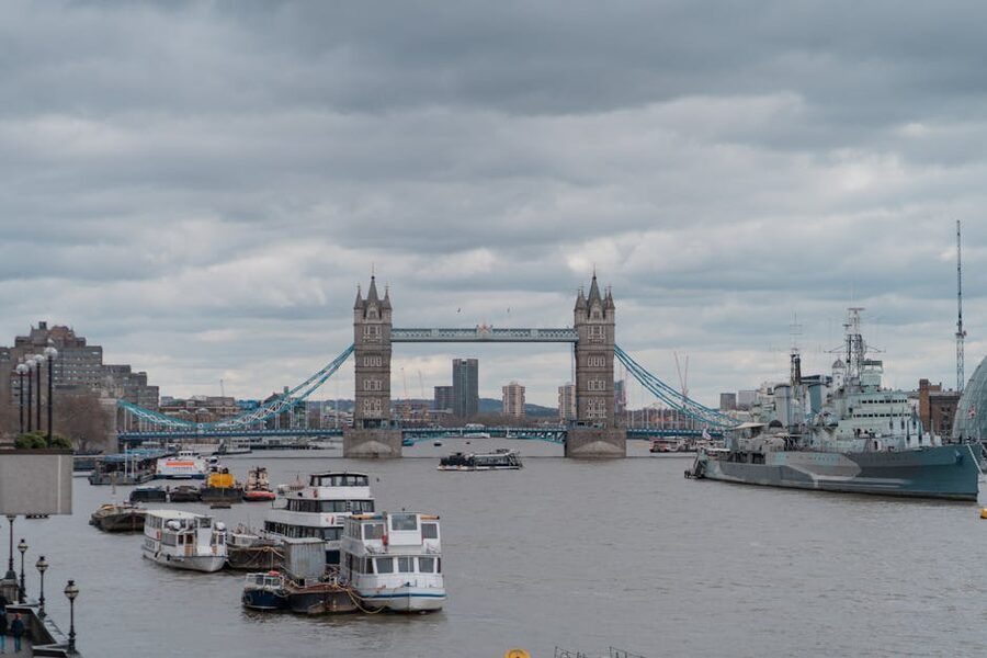 Tower Bridge over the River Thames atmospheric view