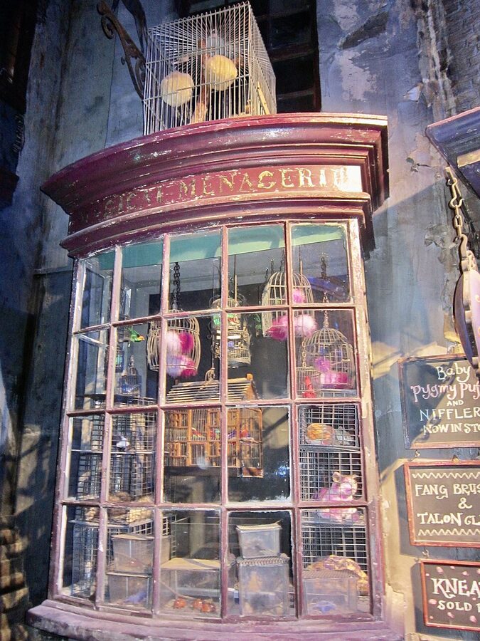 The Diagon Alley film set with detailed shopfronts