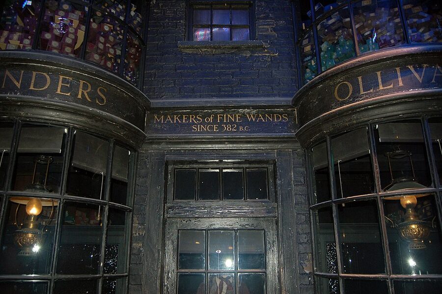 Ollivanders wand shop window from the Diagon Alley film set