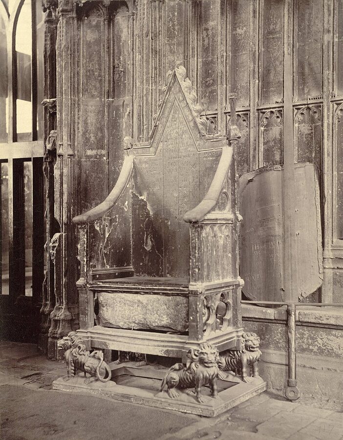Coronation Chair with Stone of Scone Westminster Abbey historical photograph