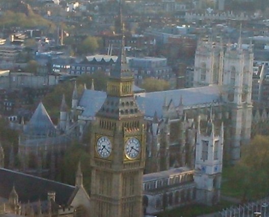 Westminster Abbey and Big Ben aerial view from the London Eye