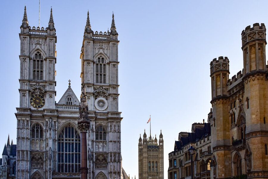 Westminster Abbey and surrounding architecture in central London