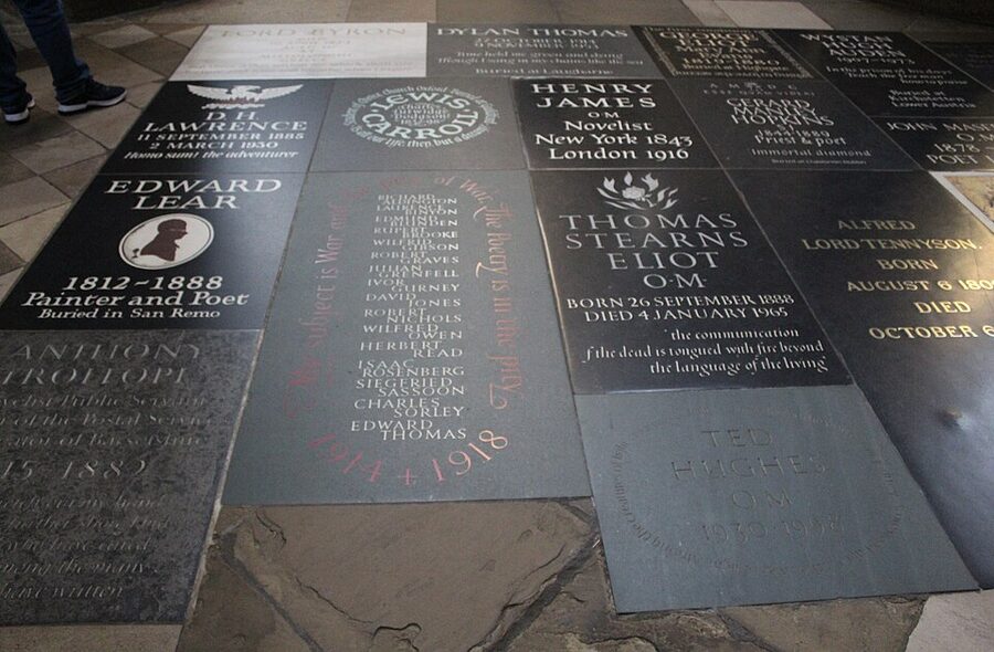 Memorial floorstones in Poets Corner Westminster Abbey