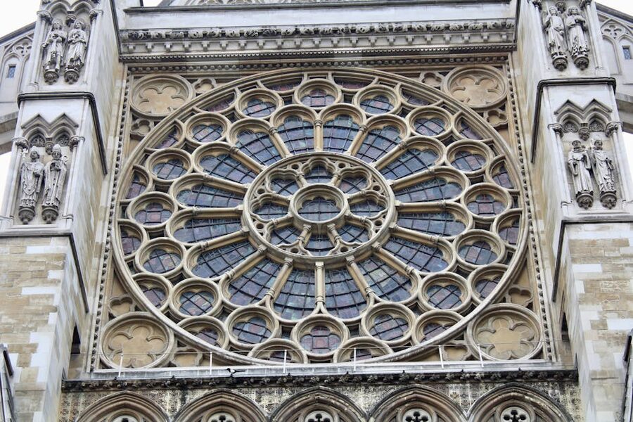 Westminster Abbey rose window facade detail
