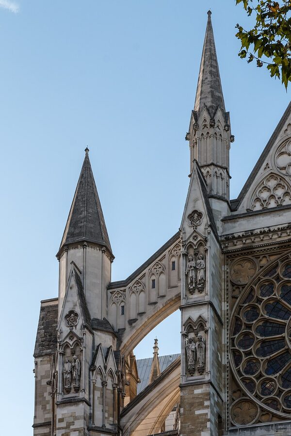 Westminster Abbey west front facade with twin towers London