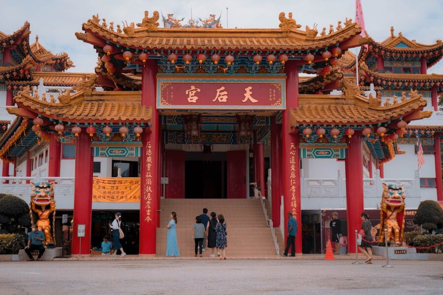 Colorful Chinese temple architecture with dragons