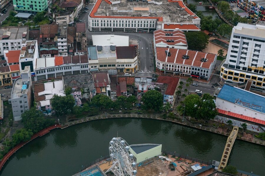 Aerial view of historic Malacca buildings