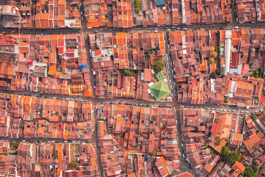 Aerial view of Malacca city with traditional roofs