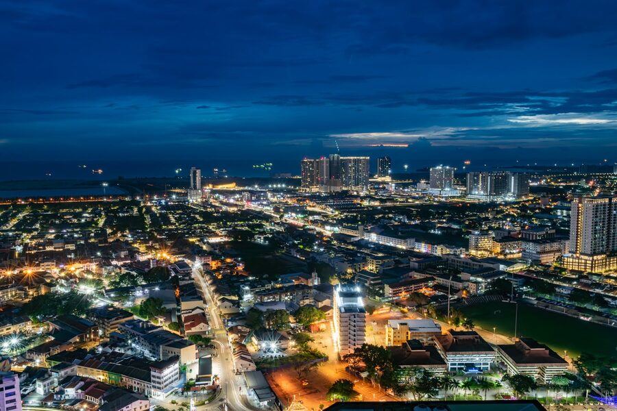 Malacca city illuminated at night