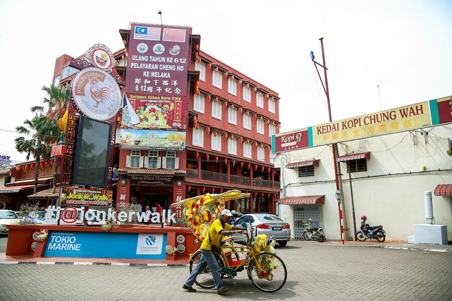 Colorful Jonker Walk street scene Malacca