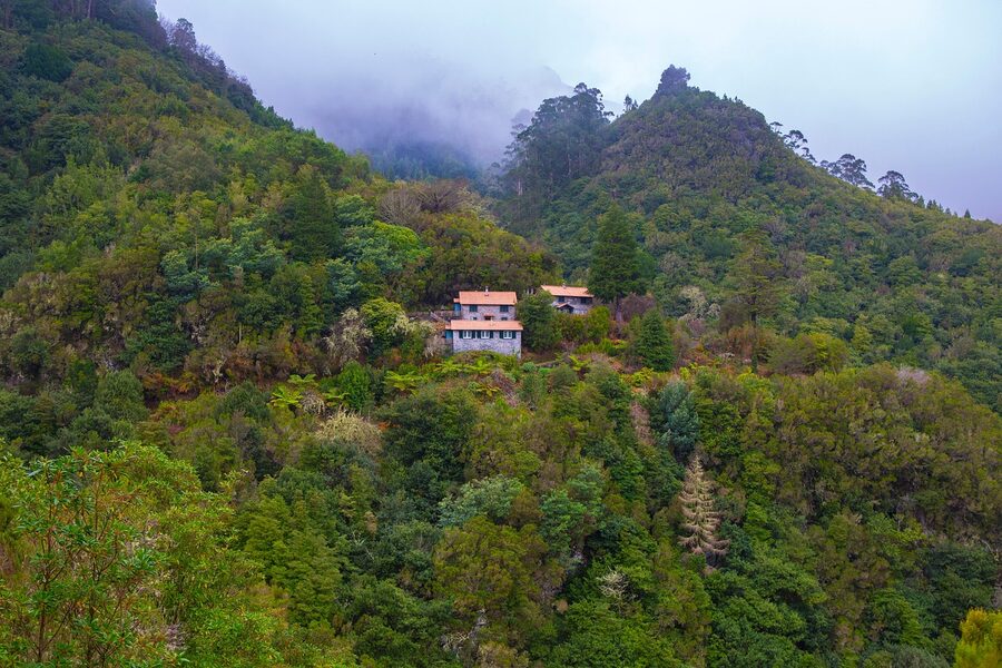 House in mountains and fog Madeira