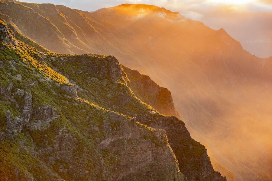 Madeira mountain summit above clouds